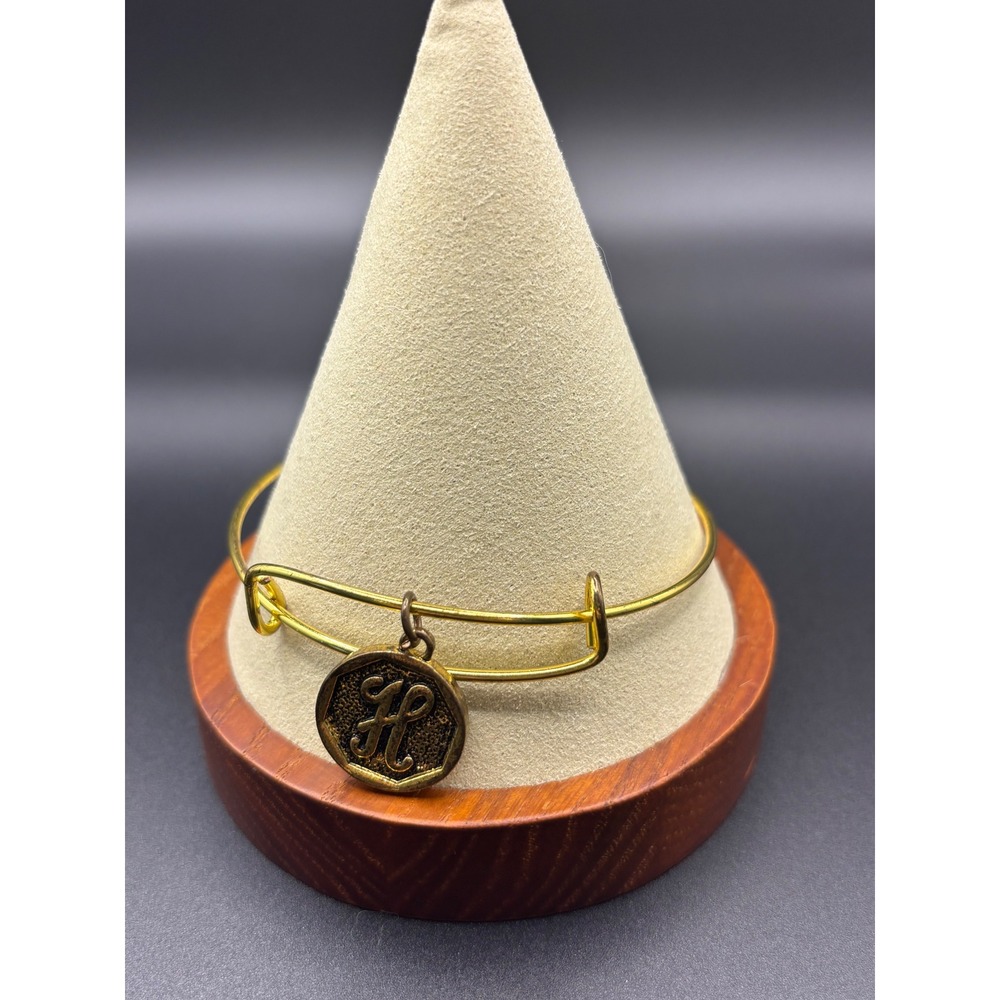 Alex and Ani Initial H Charm Bangle Bracelet Rafaelian Gold Finish Expandable